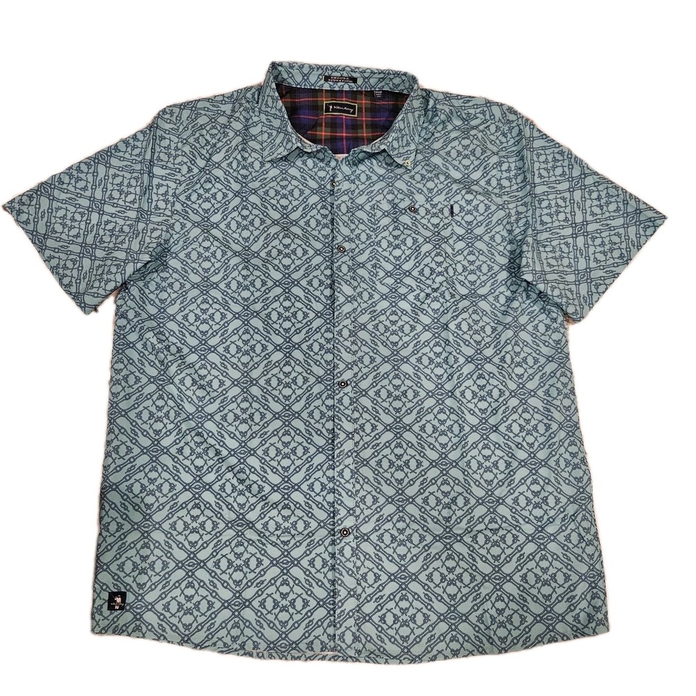 William Murray Golf Tie One On Button Down Shirt Mens XL Blue AOP Pattern Golf